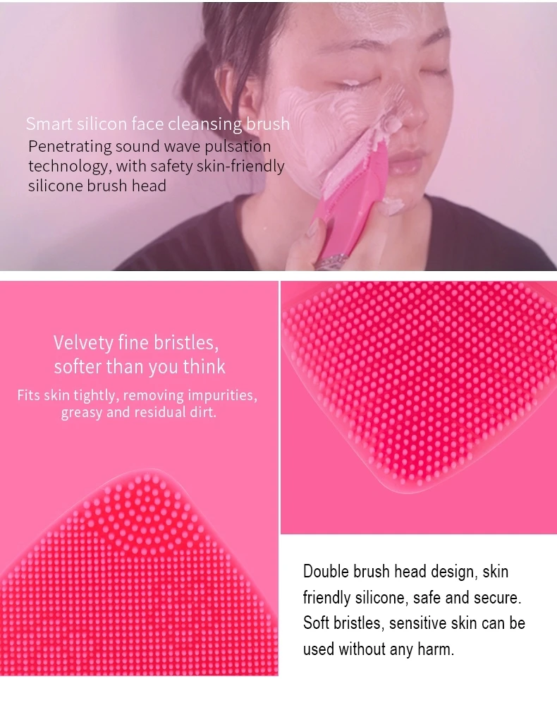 Home Use Silicone Vibrating Waterproof Face Facial Cleansing Brushes