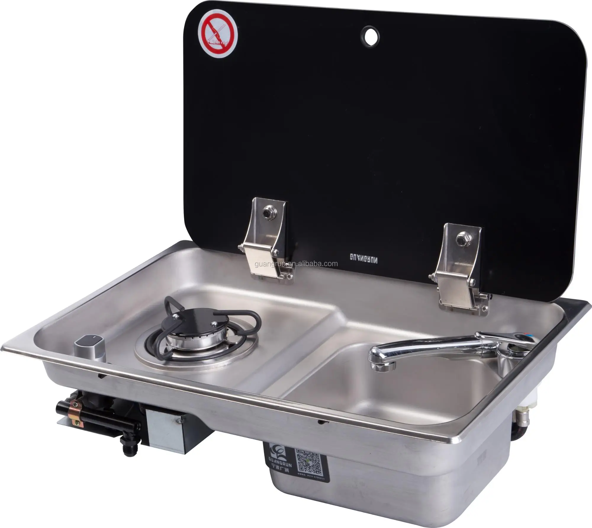 

Caravan Kitchen RV Stainless Steel Mini One Burner Electric pulse ignition Gas Stove with one bowl sink