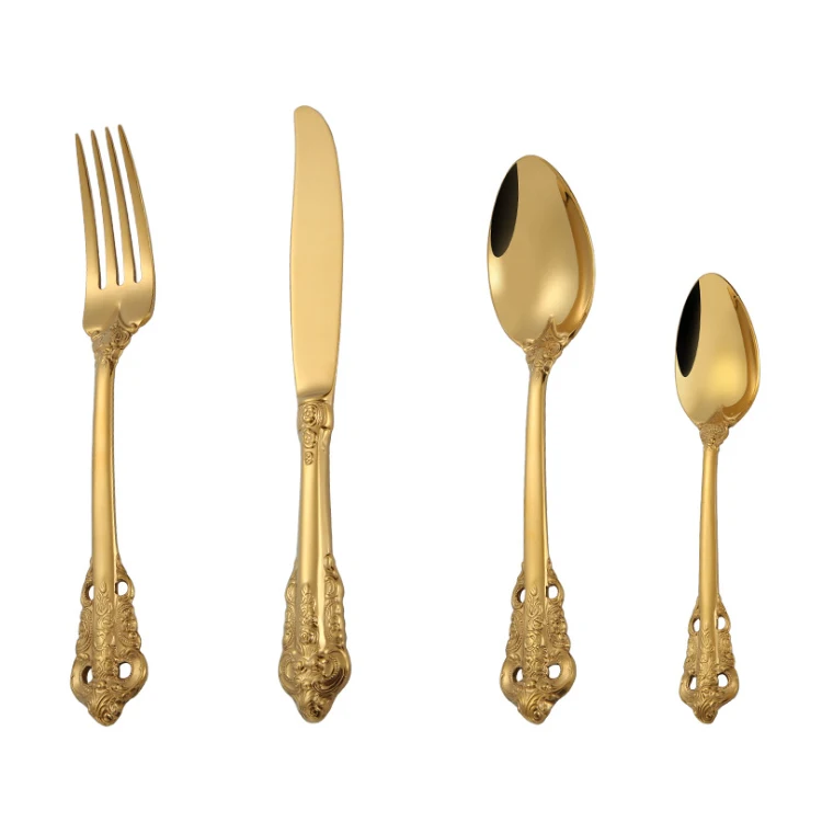 

Golden stainless steel Western other tableware steak cutlery set embossed retro luxury style, Golden color/silver color/rose-golden color