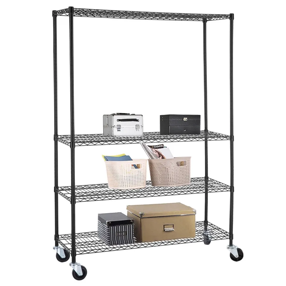 

48 x 18 x 72 Inch Professional 4 Tier Shelves Epoxy Coated Wire Shelving Heavy Duty Kitchen Wire Shelf with Wheels