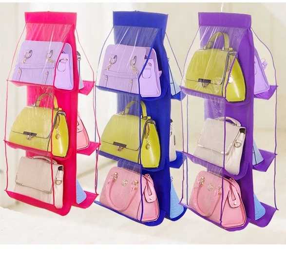 

Double-sided six-port hanging bag storage sorting bag hanging multi-layer perspective dustproof, Rose red, green, blue, purple, pink gray
