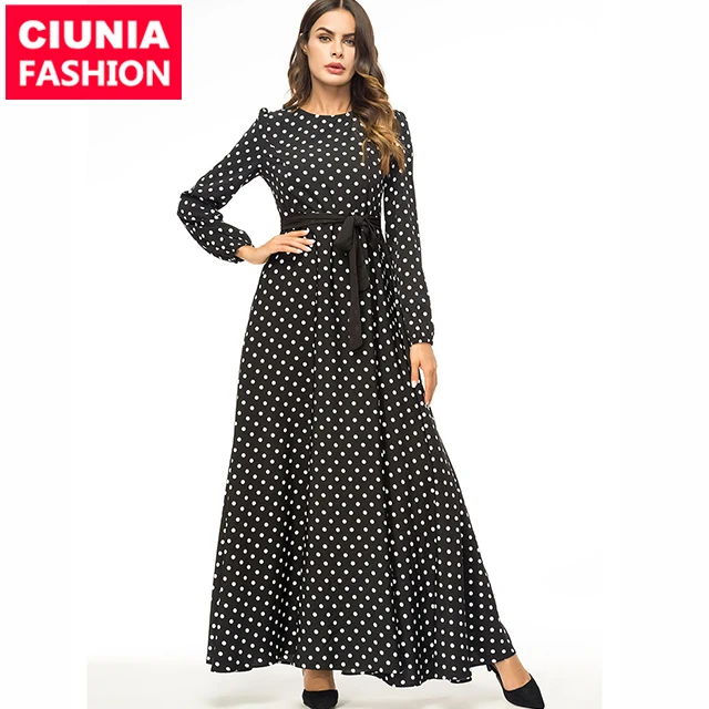 

6126#latest design polka dot wholesale clothing casual womens maxi long sleeve dresses, Back