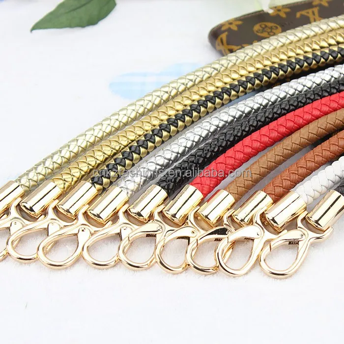 

PU Leather Braided Rope Bag Handles for Handbag Shoulder Bag Strap Handmade Bag DIY Accessories Alloy Metal Hook Buckle, Black