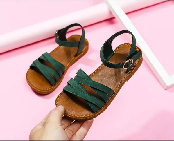 

2019 New Leather Children's Sandal Shoes For Girls, Beige/black/green