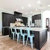 Modern open concept kitchen design dark stained kitchen cabinet