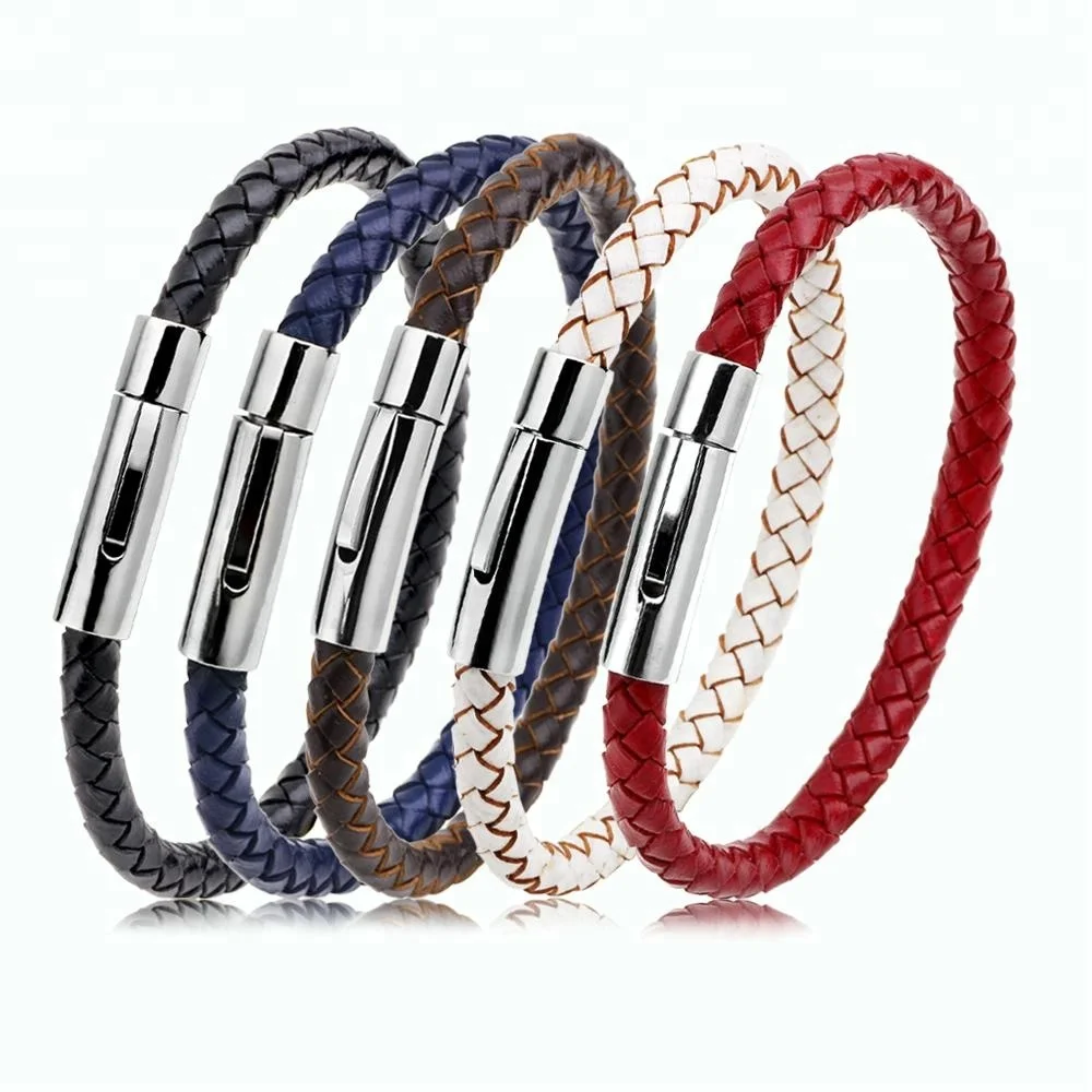 

Fashion Women Men Magnetic Clasp PU Leather Braided Friendship Bracelet, Red;blue;white;brown;black