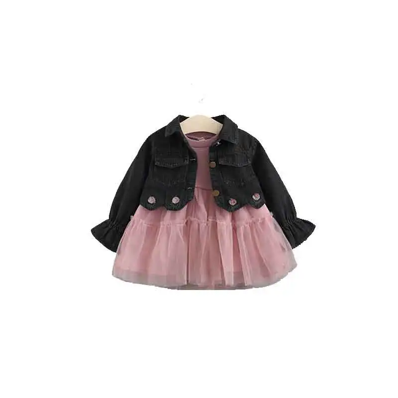 

2019 Wholesale Latest Designs Kid Dress for New Fashion Jeans Coat with Long Sleeve Dress Baby Clothing Set
