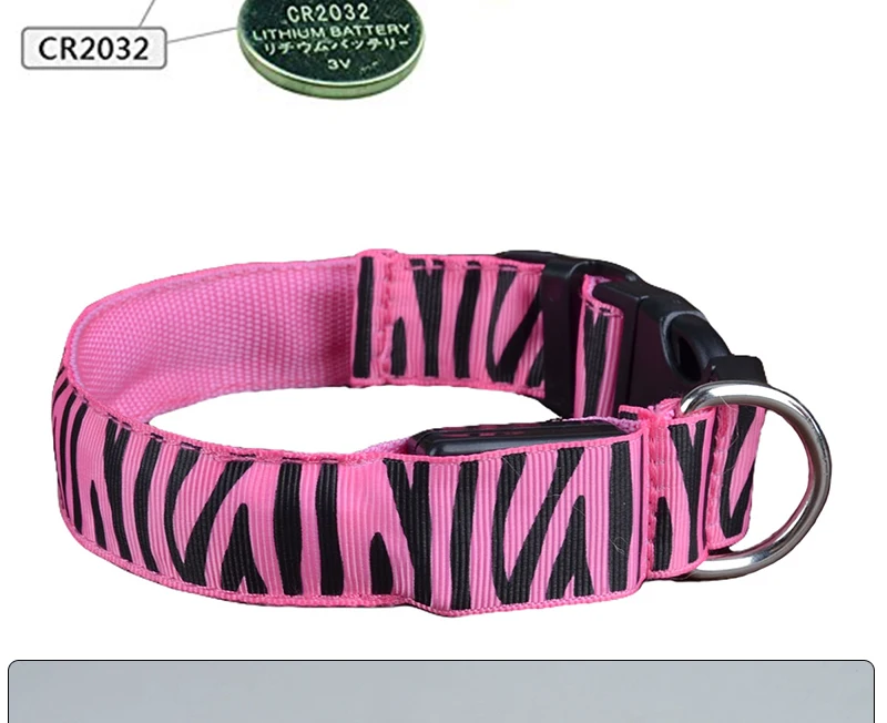 Wholesale Pet Collars Custom Night Safe Light Led Pet Dog Collar With Zebra Pattern