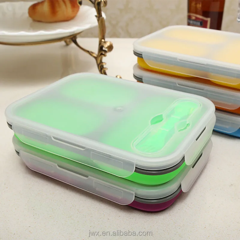 

Silicone Folding Leakproof Food Container Bento Lunch Box, Customized
