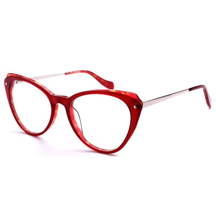 

Fashion Shape Cat-Eye Optical Glasses Metal Temples Curve Acetate Eyewear, Avalaible