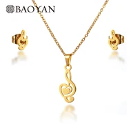 

Baoyan wholesale 14k gold plated music note necklace set fashion love heart women jewelry
