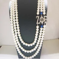 

Greek letters Sorority ZPB Multi layer Long 12MM Big size Pearl Necklace Accessories ZOB ZETA PHI BETA Pearl Necklace
