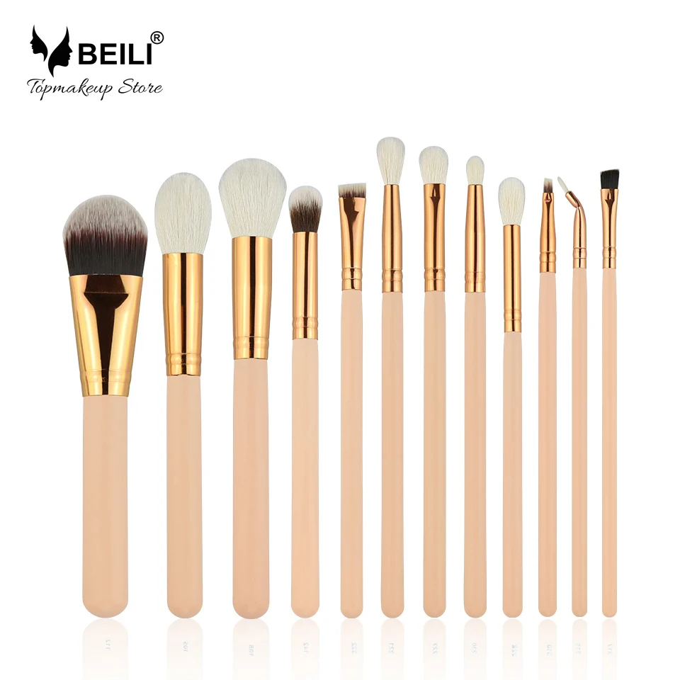 

BEILI Professional 12Pcs Pink Makeup Brushes Tools Set Without Logo Cosmetic Wood Handle Box Pack Private Logo Customize P-12-W