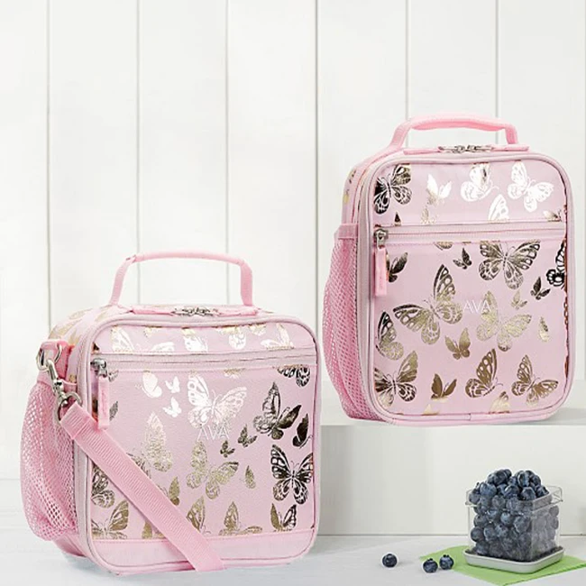 

New Butterfly Print Kids Lunch Bag with Daily Foods Insulated Bag In Waterproof Cooler Bag