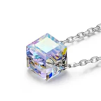

Simple 925 Sterling Silver Chain Design Cube Pendant Crystal Necklace