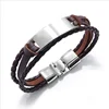Handmade Vintage Boho Braided Leather Multilayered Bracelet for Men Custom Message Personalized Bar Inscription Men Bracelet