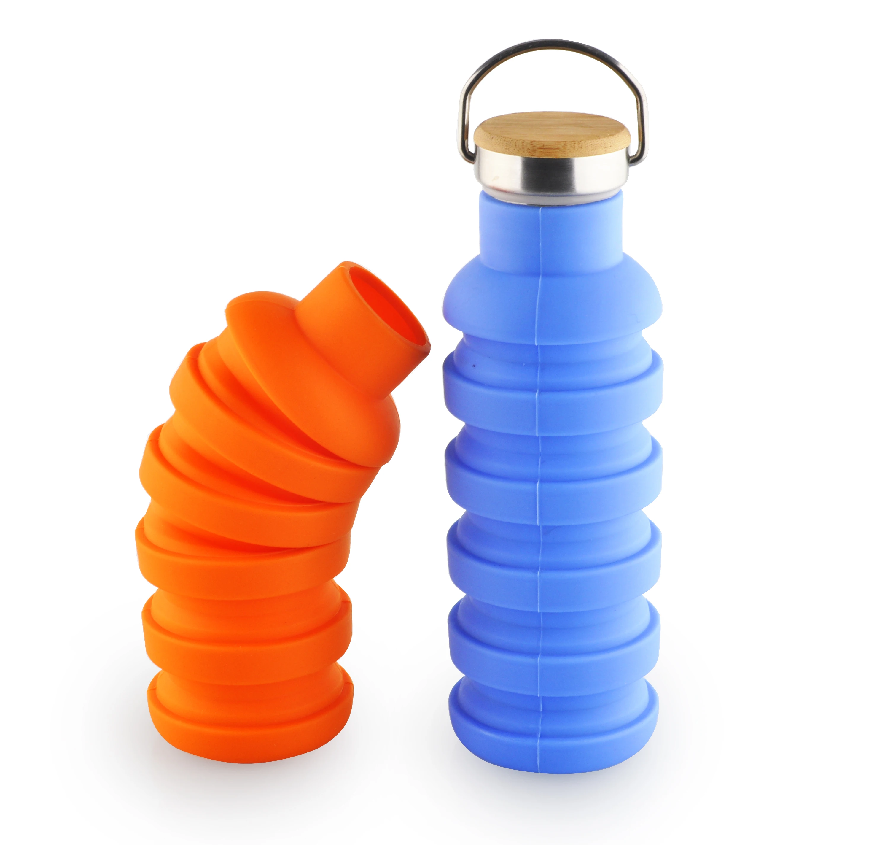 Wood Lid Expandable Collapsible Folding Water Bottle Travel Sports ...