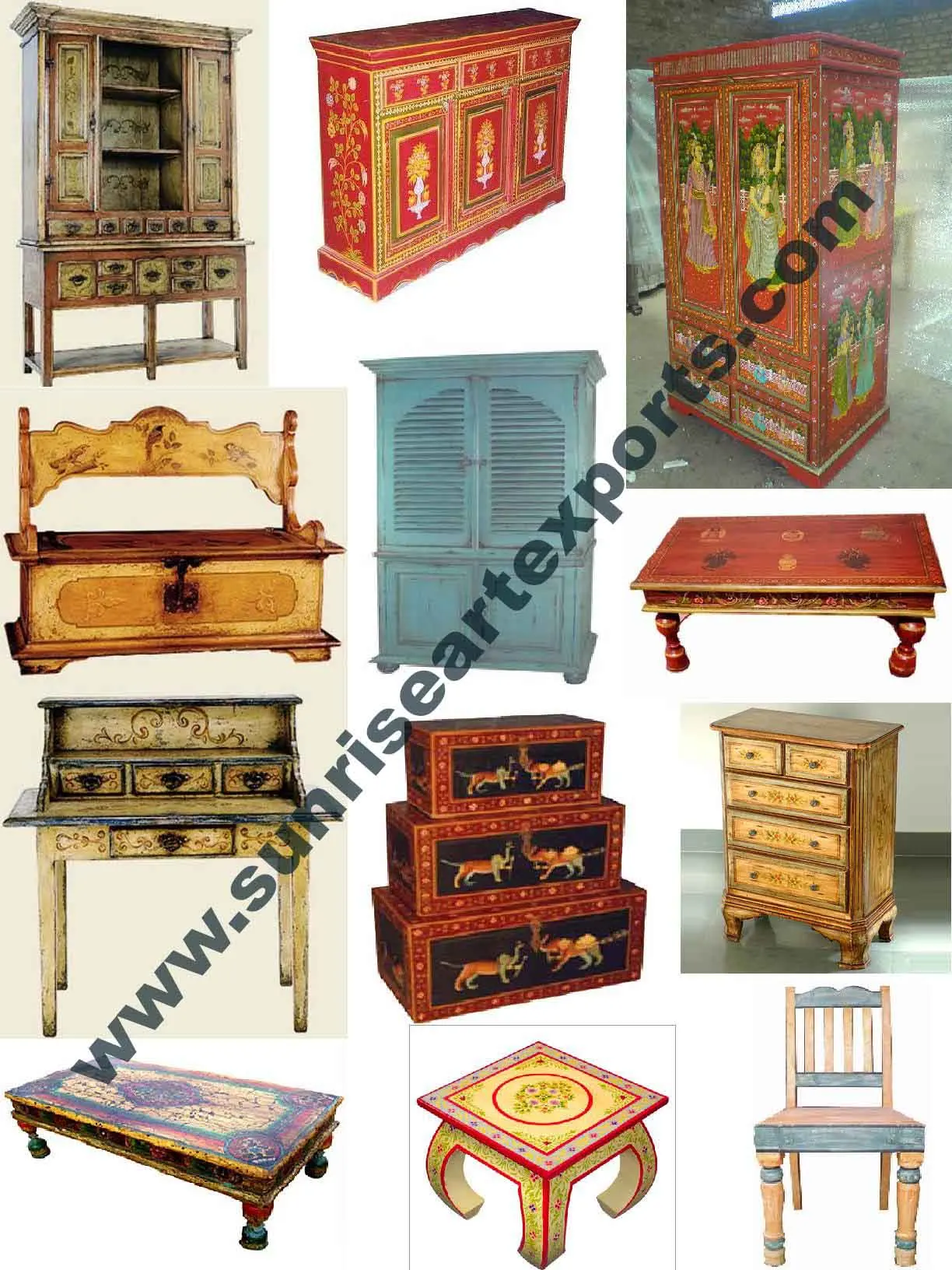 Hand Painted Furniture Antique Reproduction Handmade Hand Painted Furniture Antique Reproduction Handmade Painting Indian Distress White Paint