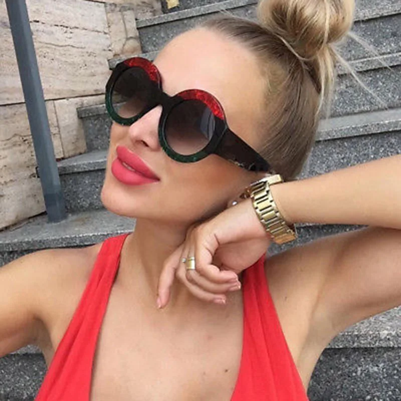 

X9006 Luxury Vintage Round Sunglasses Women Brand Designer Circle Sun glasses Female UV400 red green black brown, Multi