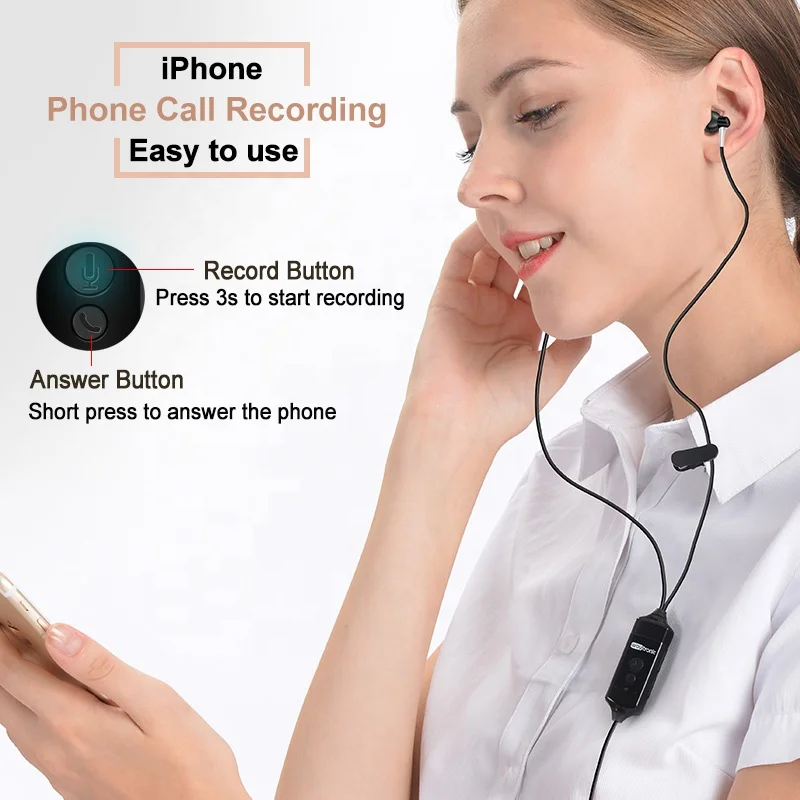 

Multi-function Voice Recording Earphone Cell Phone Call Recorder for iPhone