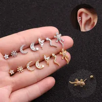

20g Stainless Steel Ear Piercing Stud Cz Snake Lizard Gecko Flower Moon Cartilage Helix Conch Lobe Tragus Screw Back Earring