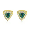 CZCITY Design Ladies 925 Silver Triangle Shaped Opal Earrings with Cubic Zirconia Earrings Stud