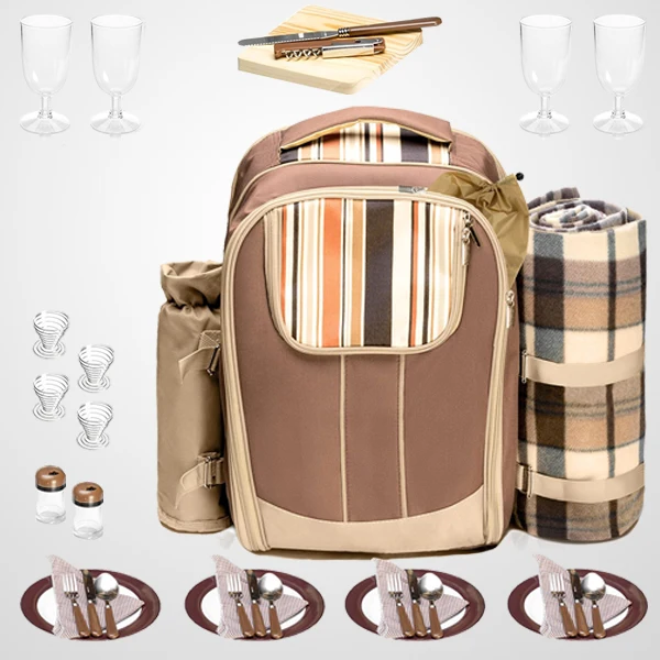 Insulated Cool Picnic Backpack Including 4 Person Picnic Set Large Capacity Waterproof Beach