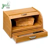 Eco Friendly Vintage Natural Wooden Roll Top Corner Bamboo Bread Storage Packaging Box With Knife Organizer