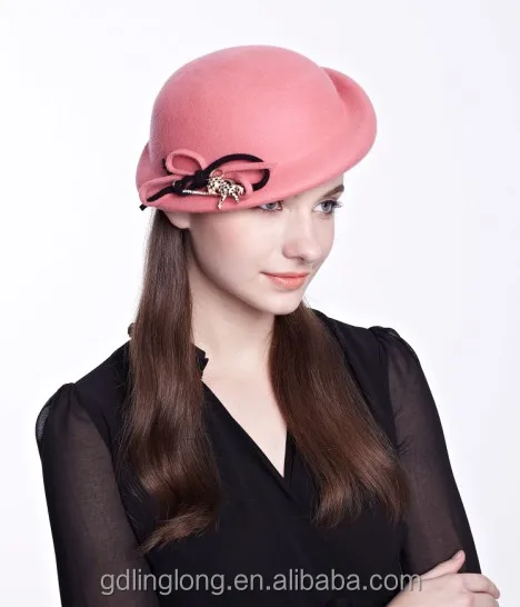 Pink 100% Wool Felt Girls Hat With Braid Decoration Beret Hat - Buy ...