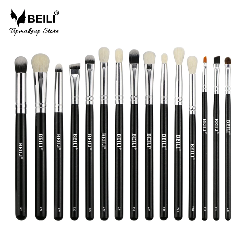 

BEILI Wholesale Price 15PCS EYE Makeup Brush Kits Black handle Silver Ferrule Eyebrow Eyeliner Eye shadow Makeup Brushes Set