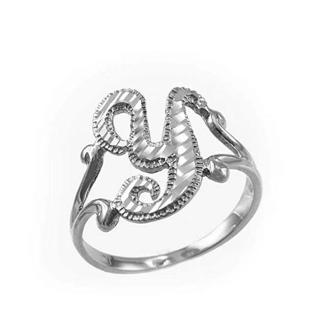 Sparkle-Cut Letter Initial Script Ring In Sterling Silver