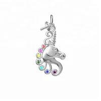 

rainbow cz kids Unicorn charm jewelry pearl mounting pendant 925 sterling silver necklace moti pearl for bracelet diy
