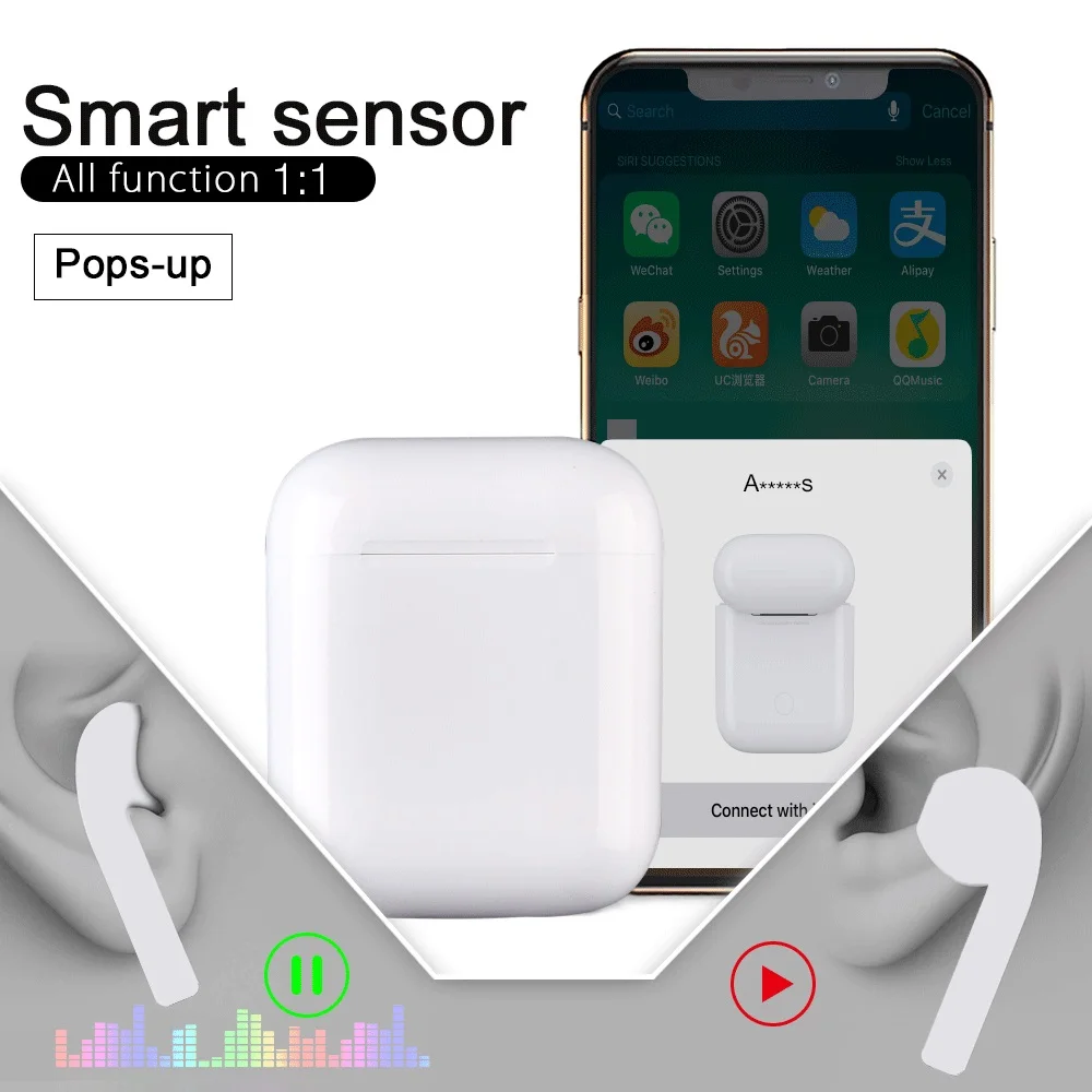 

i100 tws optical sensor in ear sensor window span hifi sound earbuds 1:1 with charging case i30,i60,i80,i90,i200,i300,i500, White
