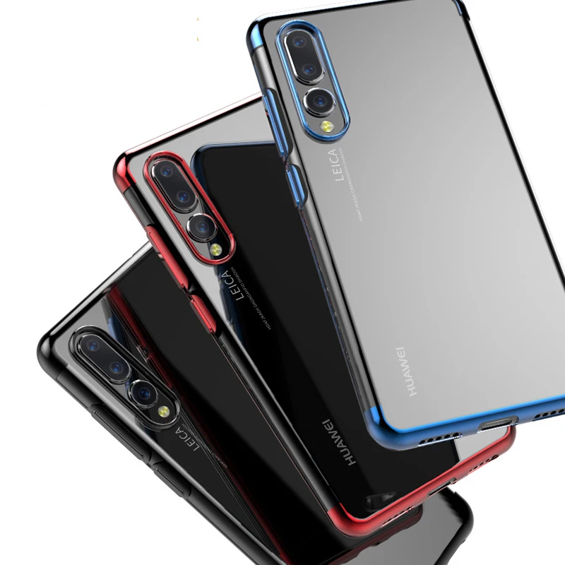 

For Huawei P30 Pro Electroplate TPU Soft Back Cover Transparent Cell Phone Case, Black/blue/red/gold/silver/rose gold