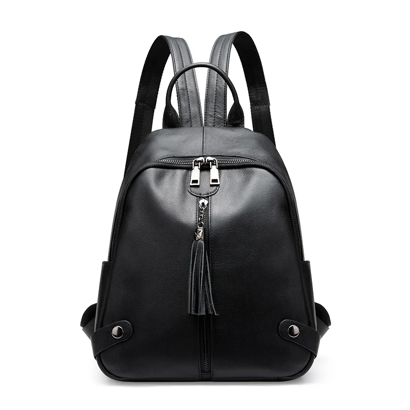 

2019 Fashion Tassel Cowhide Leather Backpack School Girls Bagpack Anti Theft Waterproof Backpacks