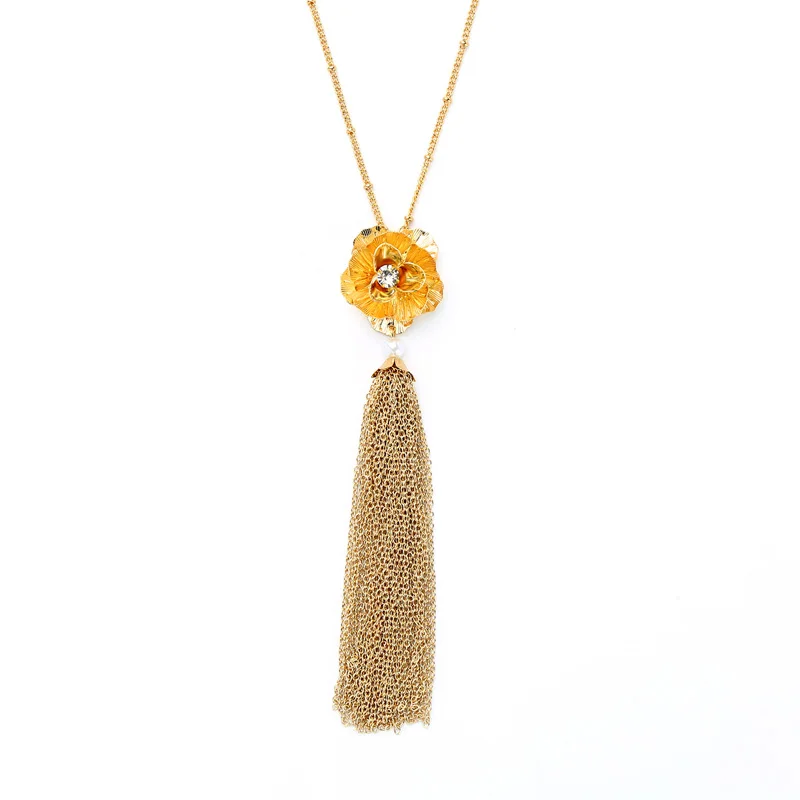 

xl01419c Gold Rose Chains Tassel Necklace Designs Jewelry Women