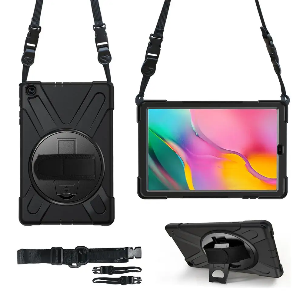 

For Samsung Galaxy Tab A 10.1 T515/T510 2019 heavy duty case with shoulder strap and 360 rotate kickstand