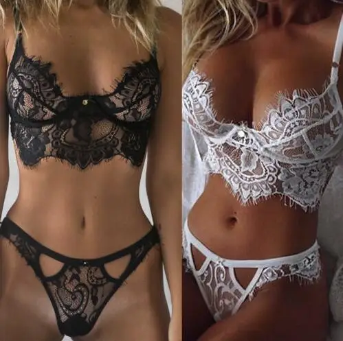 

Sexy hollow out suit with three point lace straps, Black,white