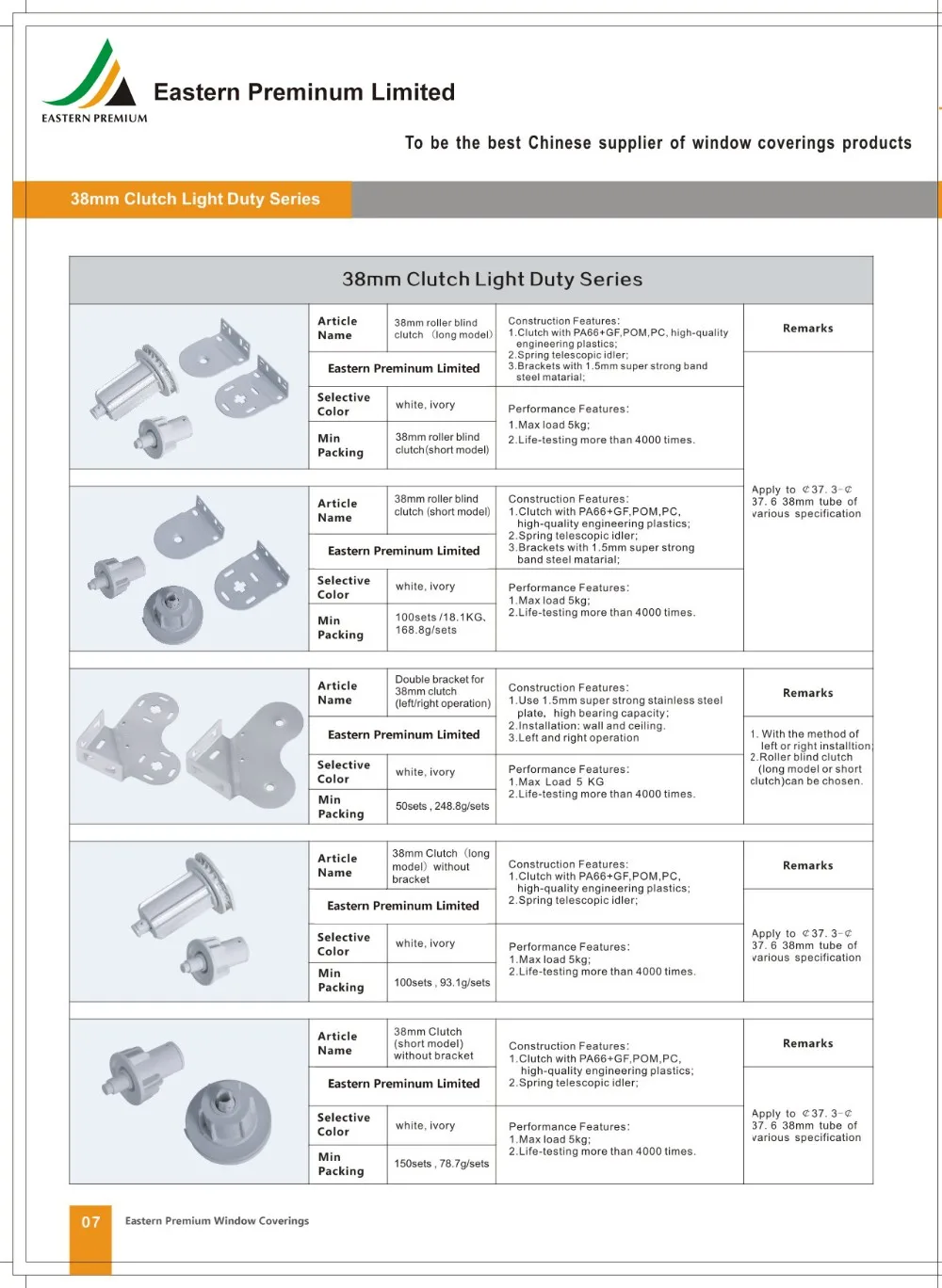 38mm Long Type Double Roller Blind Brackets Component With Aluminum