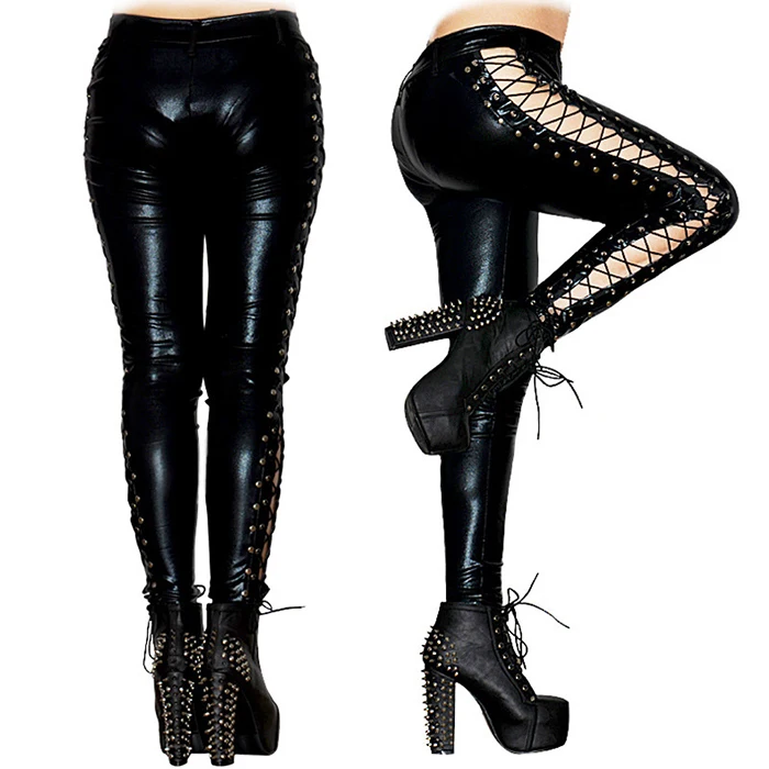 lace up black leather pants