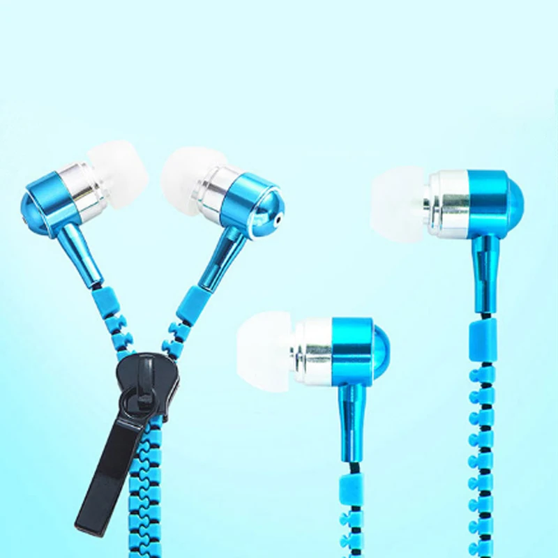 New In-ear Zip Earphone Wired Stereo Metal Headphones Zipper Earphone With Microphone