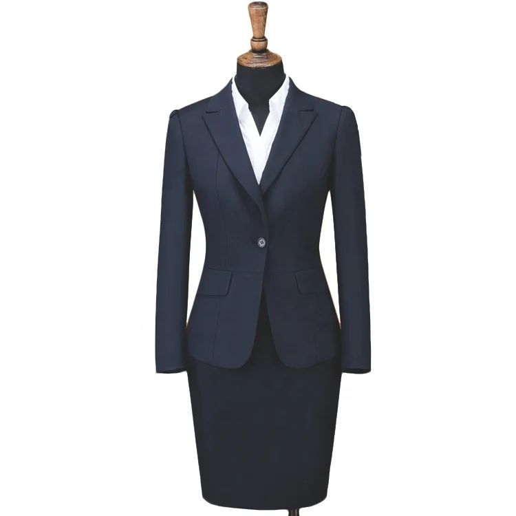 

Stretched Women's Elegant Business Two Piece Office Lady Suit Set Work Blazer Pant Skirt, Navy blue