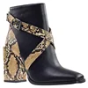 Ladies sexy snake print high heels boots strappy square block chunk heel boots winter