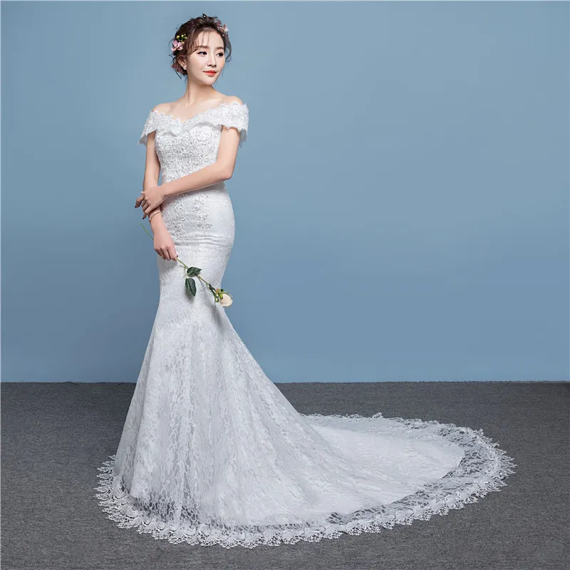 

New Coming Lace Flower Slimming Fish Tail Wedding Dress Mermaid Bridal Gown, White wedding dress