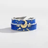 Thaya 925 silver sun and moon ring blue romantic sky star couple wedding ring jewelry