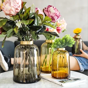 Image of Grey and Amber Color Clear 26CM Glass Vase with Copper Neck