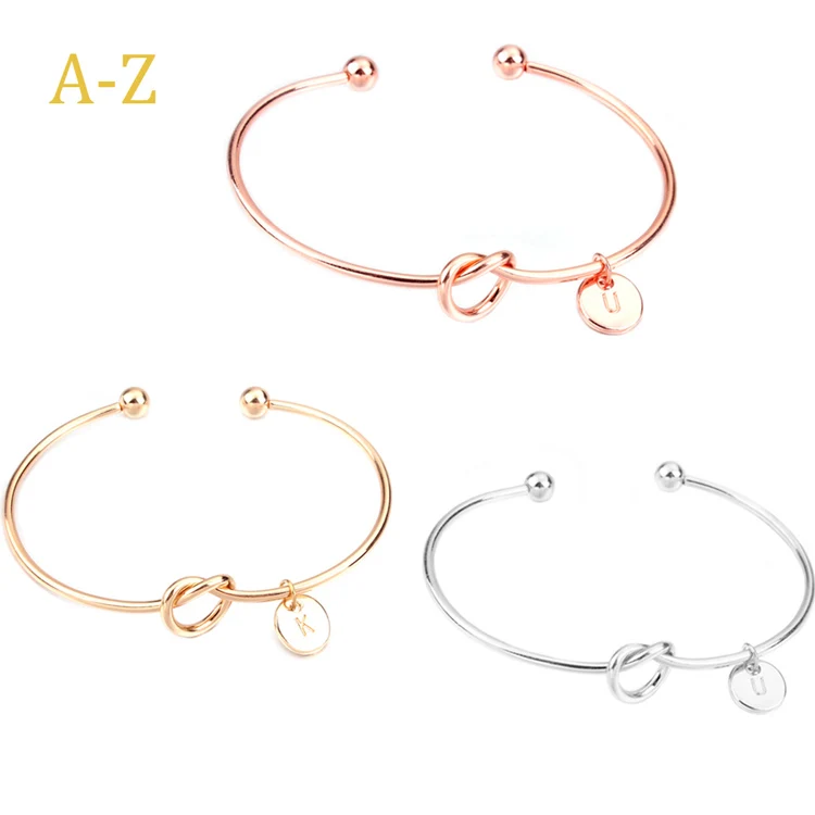 

Valentines Day DIY Bridesmaid New Gold Silver plated 26 Letters Knot Heart Lovely Initial Bracelets Bangles for Women