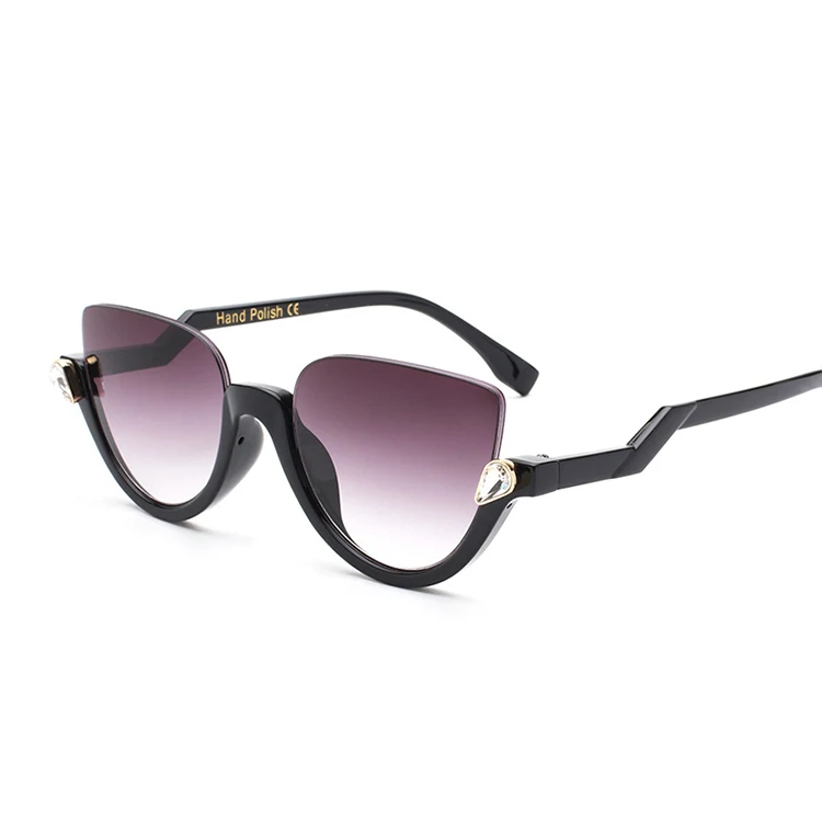 

Half frame rimless ladies women designer cat eye sunglasses
