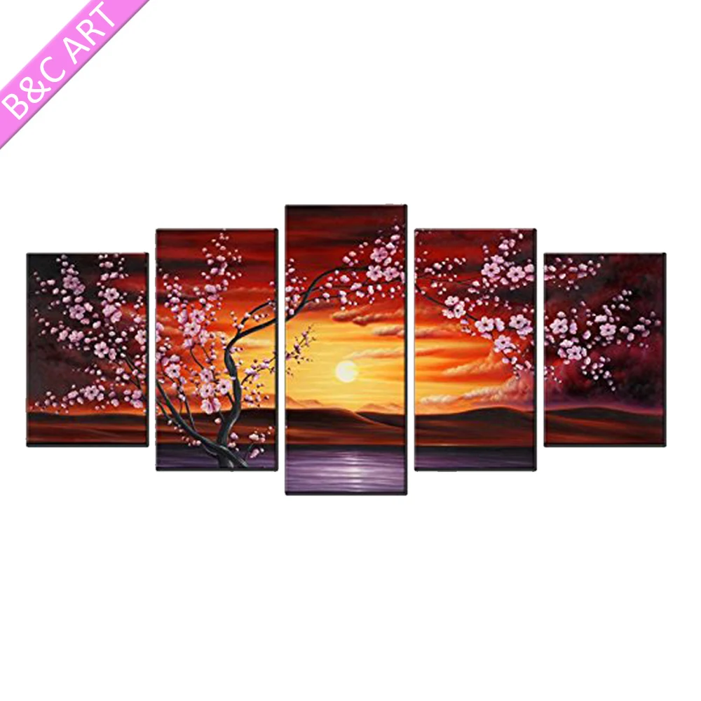 Abstrak Colorful Bunga Pohon Sunset Art Plum Blossom Minyak Lukisan