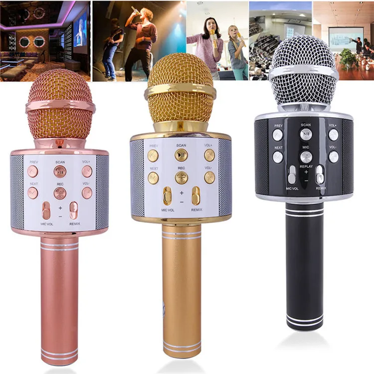 

New Fashion USB Q7 WS 858 Microphone KTV Karaoke Handheld Mic Speaker Wireless Microphone for IOS wireless microphone, Black;pink;gold;rosegold;silver;blue